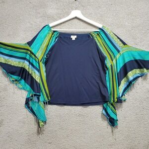 Anthropologie TINY Top Womens Small Blue Green Beaded Bell Sleeve Gypsy Flowy